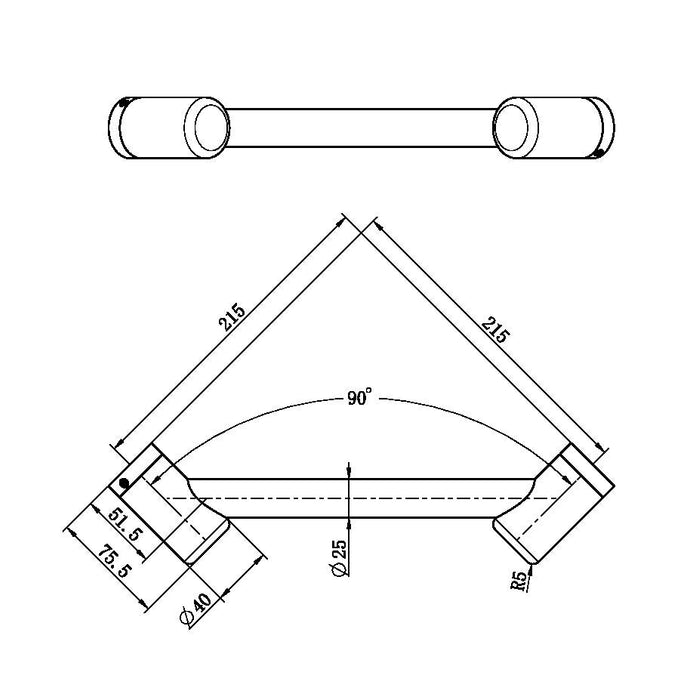 Nero Mecca Care 25mm Footrest Corner Grab Rail 215mm - Brushed Nickel-NRCR2508WBN-blue-leaf-bathware