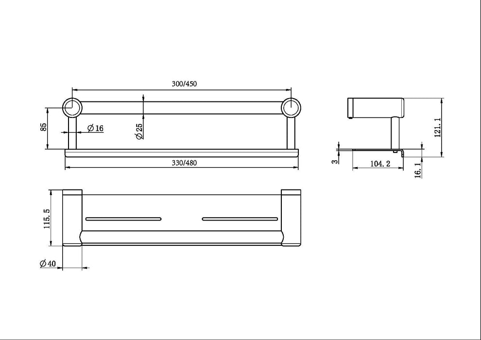 Nero Mecca Care 25mm Grab Rail With Shelf - Gun Metal-blue-leaf-bathware