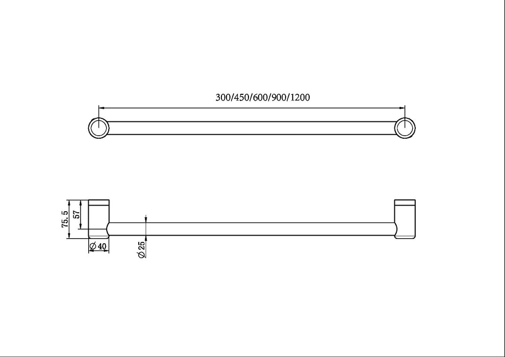 Nero Mecca Care 25mm Grab Rail - Matte Black-blue-leaf-bathware