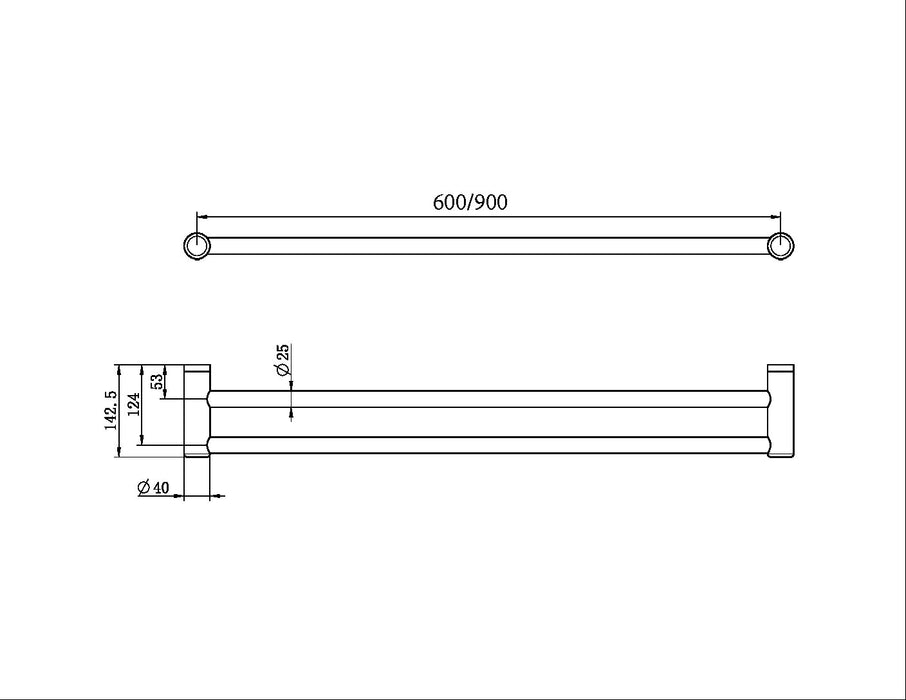 Nero Mecca Care 25mm Double Towel Grab Rail - Brushed Nickel-blue-leaf-bathware