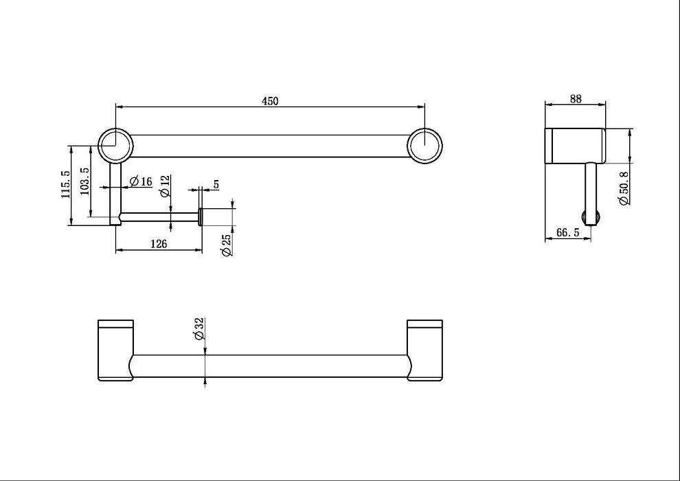 Nero Mecca Care 32mm Grab Rail With Toilet Roll Holder 450mm - Brushed Bronze-NRCR3218ABZ-blue-leaf-bathware