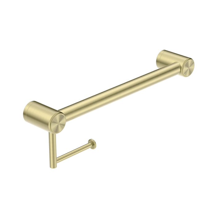 Nero Mecca Care 32mm Grab Rail With Toilet Roll Holder 450mm - Brushed Gold-NRCR3218ABG-blue-leaf-bathware