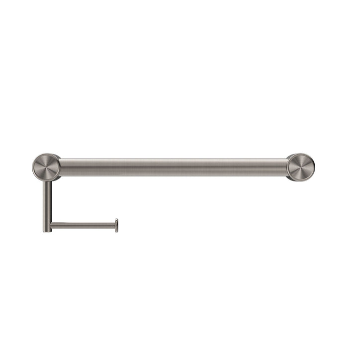 Nero Mecca Care 32mm Grab Rail With Toilet Roll Holder 450mm - Brushed Nickel-NRCR3218ABN-blue-leaf-bathware