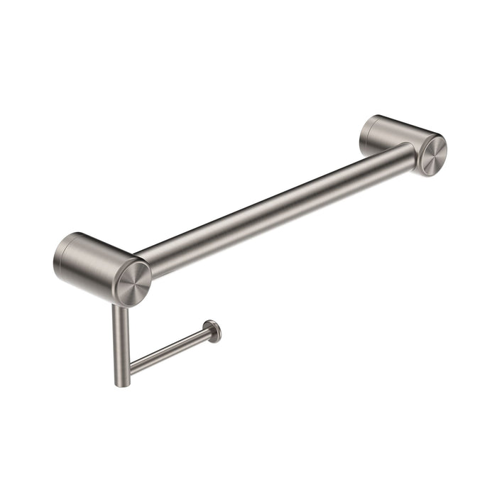 Nero Mecca Care 32mm Grab Rail With Toilet Roll Holder 450mm - Brushed Nickel-NRCR3218ABN-blue-leaf-bathware