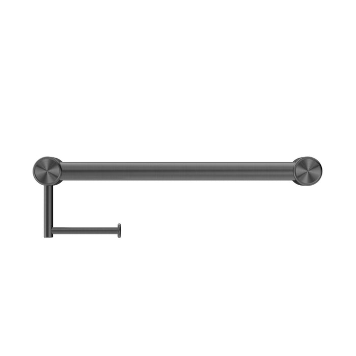 Nero Mecca Care 32mm Grab Rail With Toilet Roll Holder 450mm - Gun Metal-NRCR3218AGM-blue-leaf-bathware