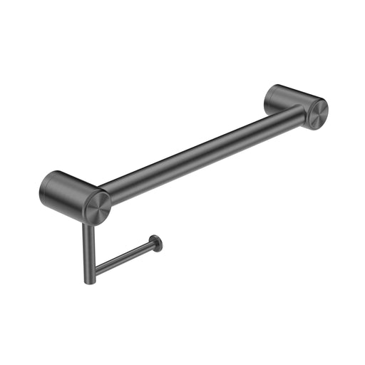 Nero Mecca Care 32mm Grab Rail With Toilet Roll Holder 450mm - Gun Metal-NRCR3218AGM-blue-leaf-bathware