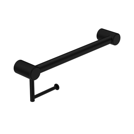 Nero Mecca Care 32mm Grab Rail With Toilet Roll Holder 450mm - Matte Black-NRCR3218AMB-blue-leaf-bathware