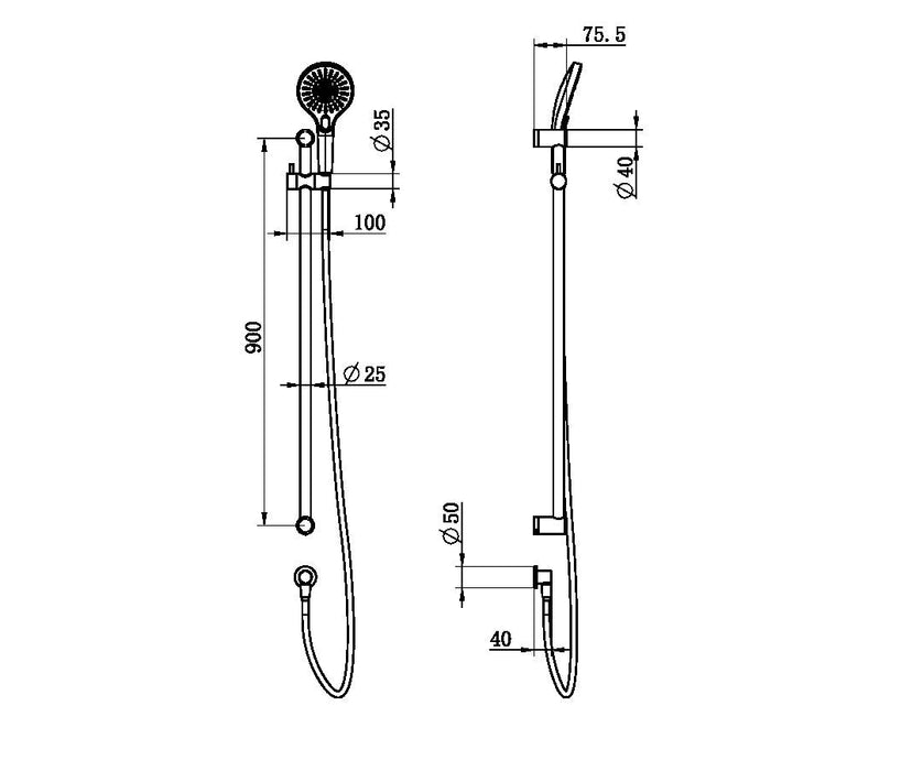 Nero Mecca Care 25mm Grab Rail And Adjustable Shower Rail Set 900mm - Gun Metal-NRCS004GM-blue-leaf-bathware