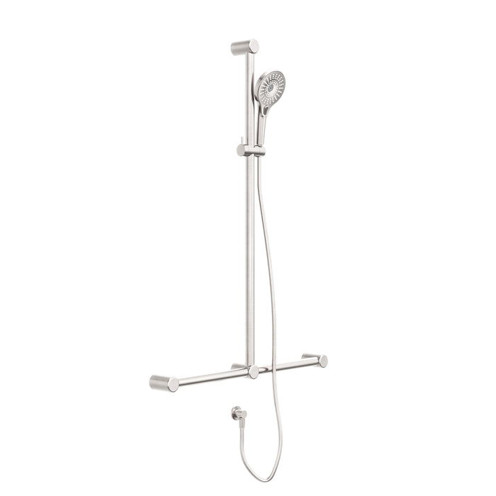 Nero Mecca Care 32mm T Bar Grab Rail And Adjustable Shower Set 1100x750mm - Brushed Nickel-NRCS006BN-blue-leaf-bathware