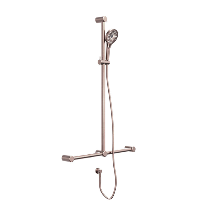 Nero Mecca Care 32mm T Bar Grab Rail And Adjustable Shower Set 1100x750mm - Brushed Bronze-NRCS006BZ-blue-leaf-bathware