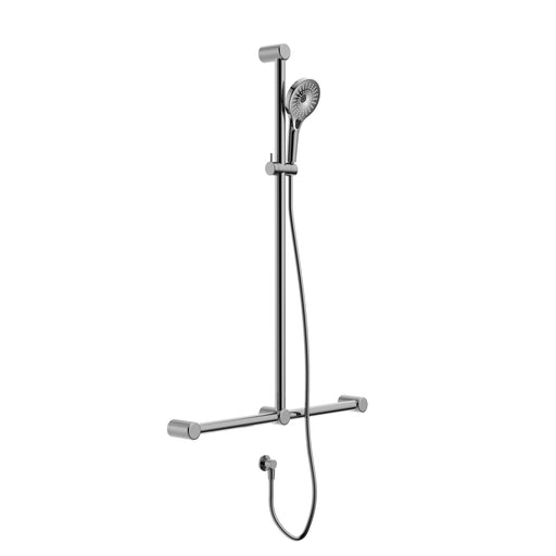 Nero Mecca Care 32mm T Bar Grab Rail And Adjustable Shower Set 1100x750mm - Chrome-NRCS006CH-blue-leaf-bathware