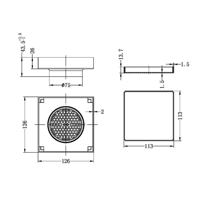 Nero 130mm Square Tile Insert Floor Waste 80mm Outlet - Brushed Bronze-NRFW007BZ-blue-leaf-bathware