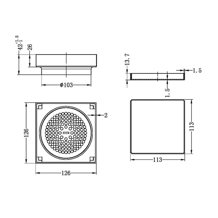 Nero 130mm Square Tile Insert Floor Waste 100mm Outlet - Gun Metal-NRFW008GM-blue-leaf-bathware