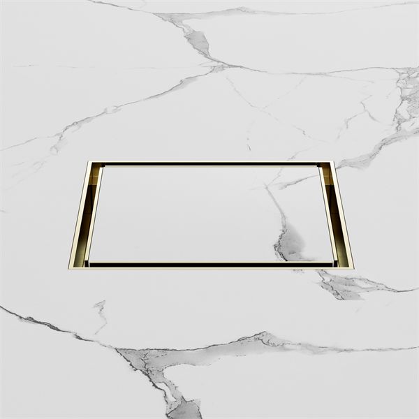 Nero 130mm Square Tile Insert Floor Waste 100mm Outlet - Brushed Gold-NRFW008BG-blue-leaf-bathware