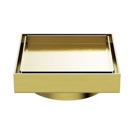 Nero 100mm Square Tile Insert Floor Waste 80mm Outlet Brushed Gold - Brushed Gold