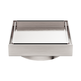Nero 100mm Square Tile Insert Floor Waste 80mm Outlet - Brushed Nickel