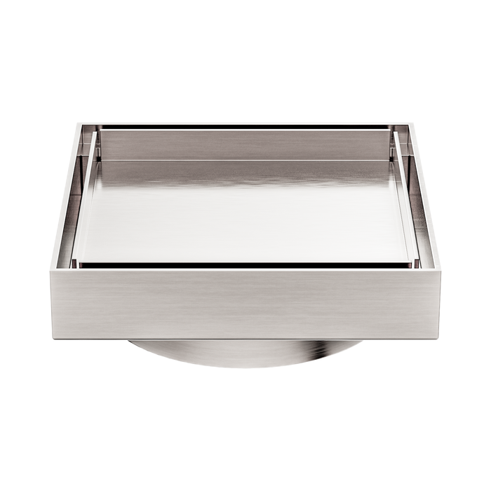 Nero 100mm Square Tile Insert Floor Waste 80mm Outlet - Brushed Nickel