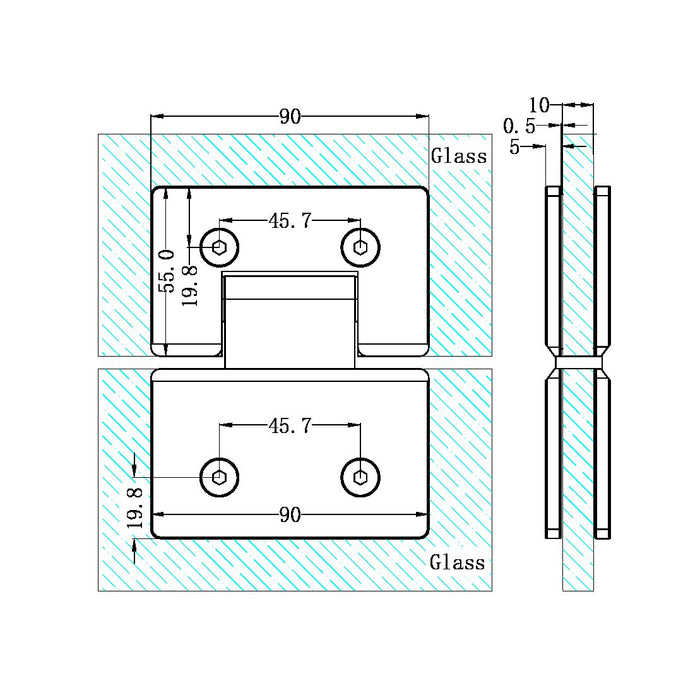 Nero 180 Degree Glass To Glass Shower Hinge 10mm Glass - Gun Metal-NRSH102aGM-blue-leaf-bathware