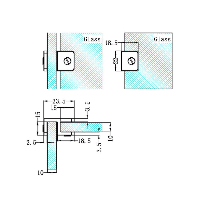 Nero Over-Panel Glass To Glass Fitting 10mm Glass - Brushed Gold-NRSH201aBG-blue-leaf-bathware
