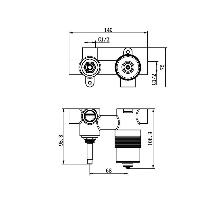 Nero Premium 35mm Universal Shower Mixer With Diverter Horizontal Body Only-NRUB003ap-blue-leaf-bathware