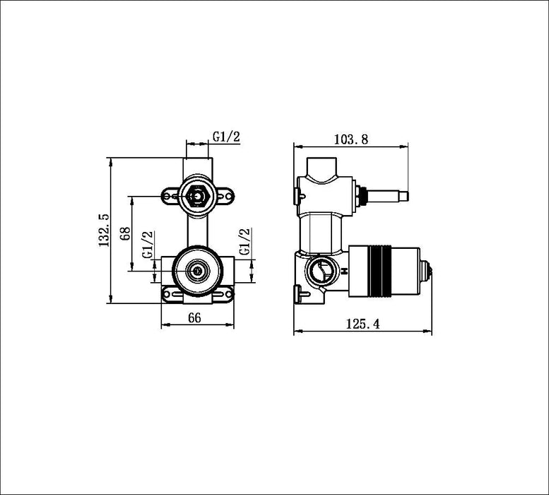 Nero Premium 35mm Universal Shower Mixer With Diverter Body Only-NRUB003p-blue-leaf-bathware