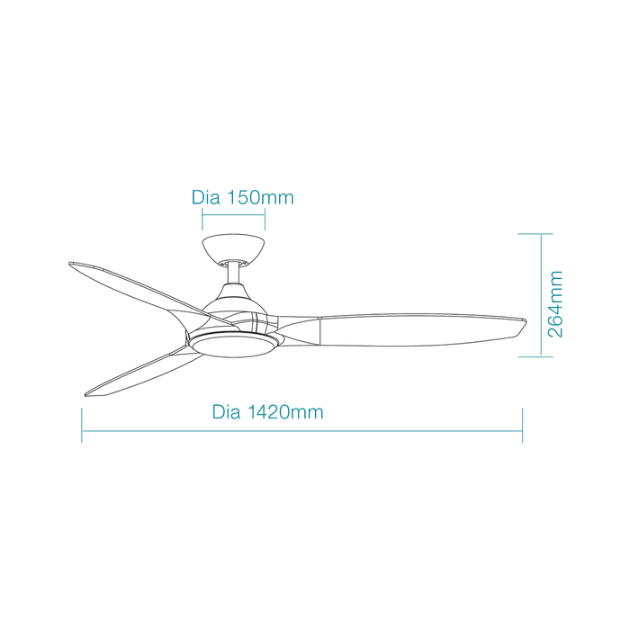 Martec Newport DC 56″ Smart Ceiling Fan With WIFI Remote Control - Old Bronze / Walnut - Technical Drawing