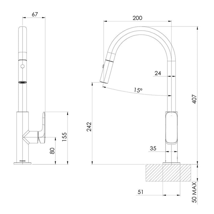 Nuage Pull Out Sink Mixer 200mm – Lead Free - Brushed Nickel-129-7105-40-1-blue-leaf-bathware