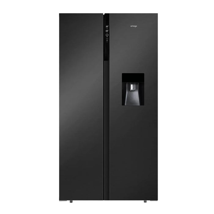 Omega 582L Side by Side Fridge Black Steel