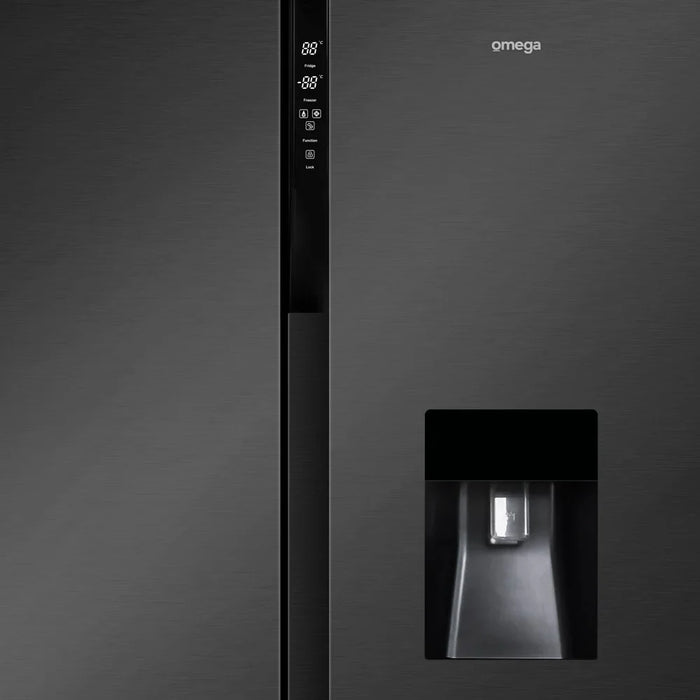 Omega 582L Side by Side Fridge Black Steel
