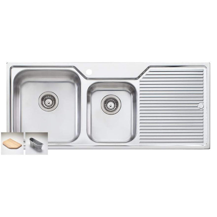 Oliveri Nu-Petite 1 & 3/4 Bowl Topmount Sink With Left Hand Drainer-NP612 1TH-blue-leaf-bathware