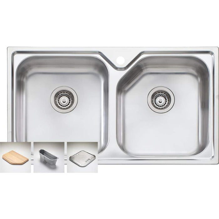 Oliveri Nu-Petite Double Bowl Topmount Sink-NP663 1TH-blue-leaf-bathware