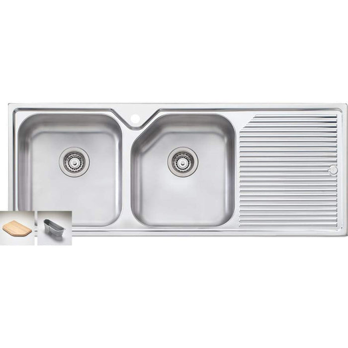 Oliveri Nu-Petite Double Bowl Topmount Sink With Left Hand Drainer-NP672 1TH-blue-leaf-bathware