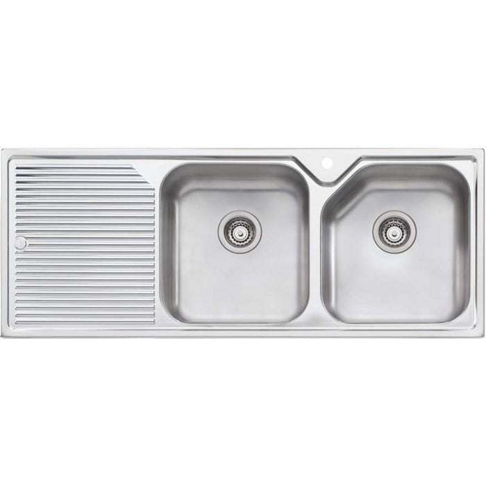 Oliveri Nu-Petite Double Bowl Topmount Sink With Left Hand Drainer-NP672 1TH-blue-leaf-bathware