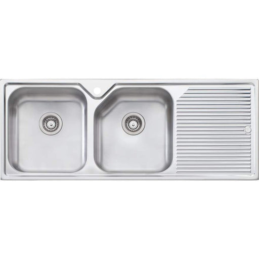 Oliveri Nu-Petite Double Bowl Topmount Sink With Right Hand Drainer-NP671 1TH-blue-leaf-bathware