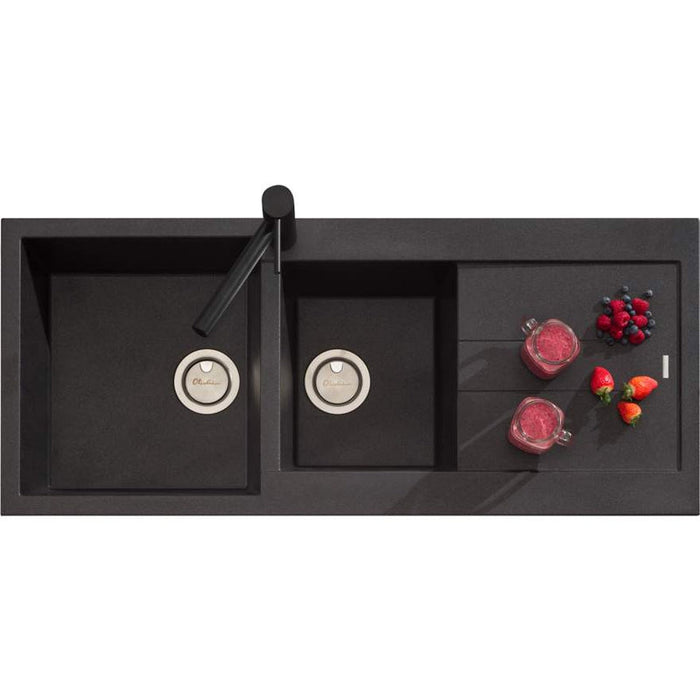 Oliveri Santorini Black 1 & 3/4 Bowl Topmount Sink With Drainer-ST-BL1510-blue-leaf-bathware