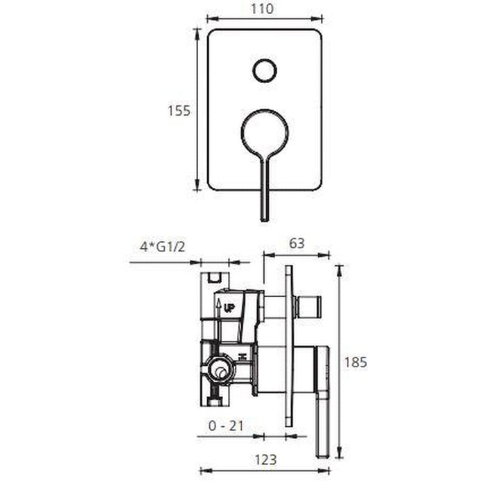 Oliveri Stockholm Matte Black Wall Mixer With Diverter-ST094516MB-blue-leaf-bathware