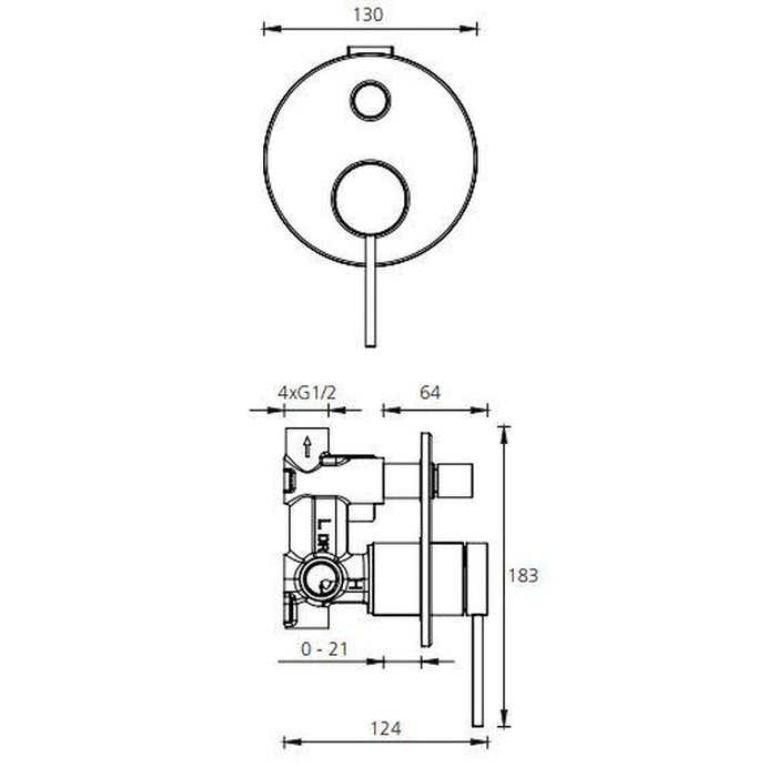 Oliveri Venice Matte Black Wall Mixer With Diverter-VE112516MB-blue-leaf-bathware