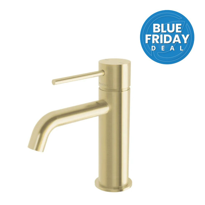 Phoenix Vivid Slimline Basin Mixer Curved Outlet - Brushed Gold