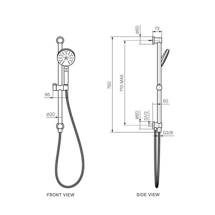 Parisi Envy II Sliding Rail with Hand Shower
