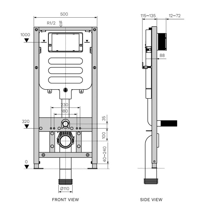 Parisi Incasso Front Flush Concealed Cistern with Metal Frame