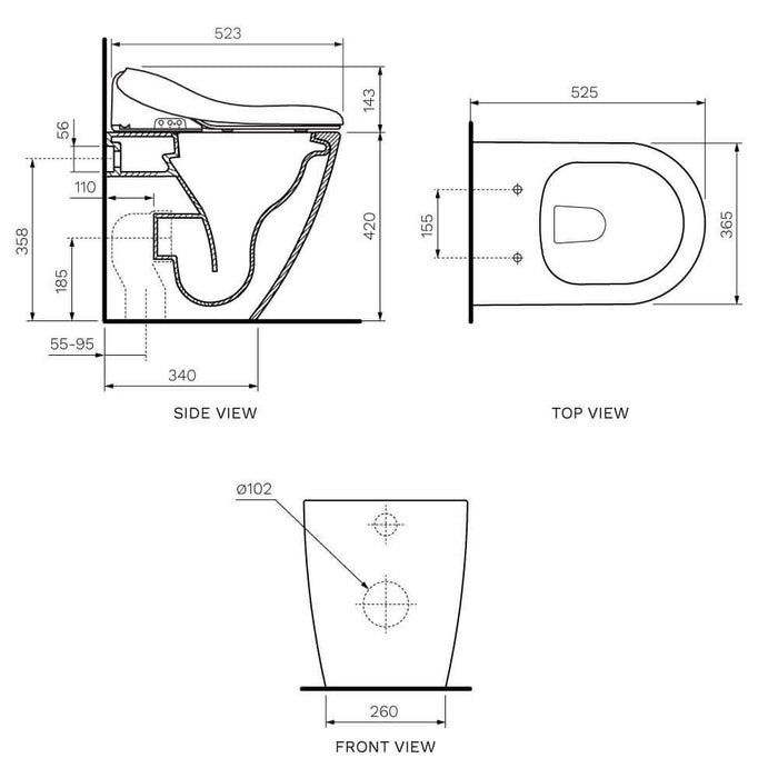 Parisi Aqua Intelligent Wall Faced Pan (Bottom Inlet) - Gloss White