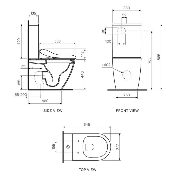Parisi Aqua Intelligent Toilet Suite (Bottom Inlet) - Gloss White - Line Drawing