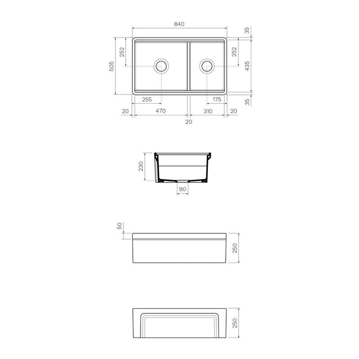 Parisi Cornice Double Bowl Sink 840mm - Deep Blue Black-SMTOS33D.13-blue-leaf-bathware