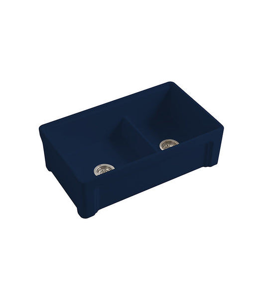 Parisi Cornice Double Bowl Sink 840mm - Deep Blue Black-SMTOS33D.13-blue-leaf-bathware