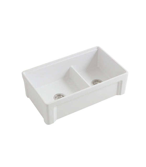 Parisi Cornice Double Bowl Sink 840mm - Gloss White-SMTOS33D-blue-leaf-bathware