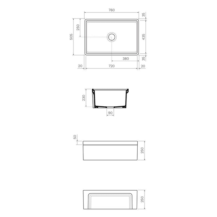 Parisi Cornice Single Bowl Sink 760mm - Deep Blue-Black-SMTOS30S.13-blue-leaf-bathware