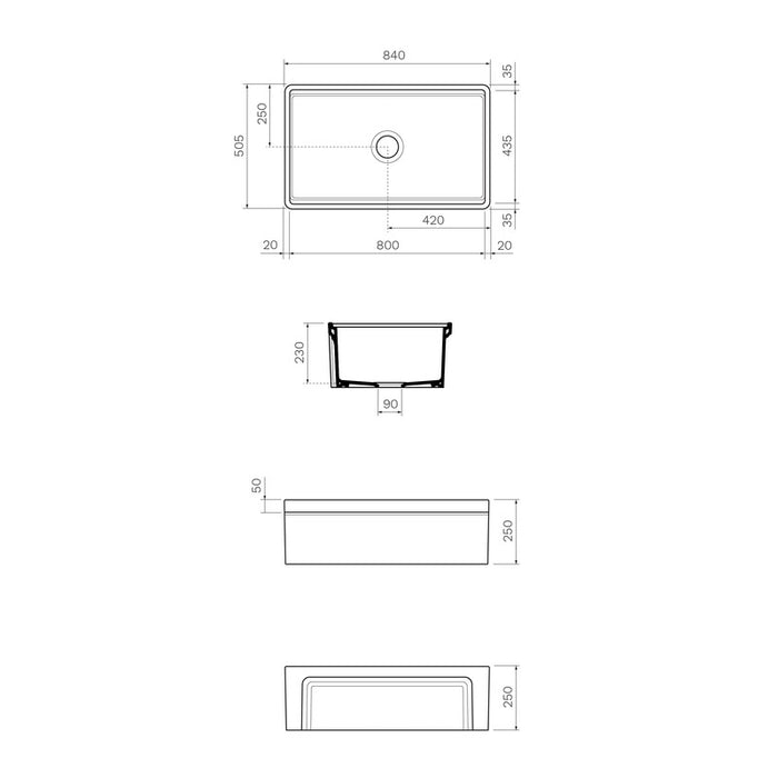 Parisi Cornice Single Bowl Sink 840mm - Deep Blue-Black-SMTOS33S.13-blue-leaf-bathware