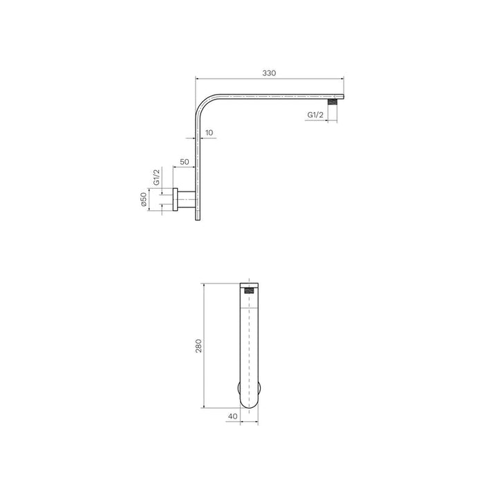 Parisi Elli II High Rise Wall Shower Arm - Brushed Nickel-E2.SA.1W.41-blue-leaf-bathware