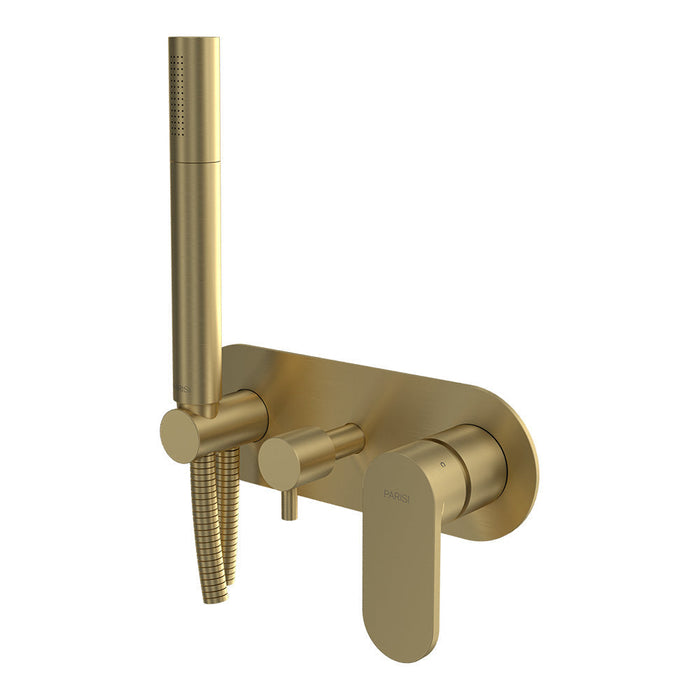 Parisi Elli II Wall Mixer with 2-Way Diverter and Handshower - Brushed Brass-E2.04-D2E-A.46-blue-leaf-bathware