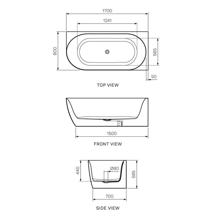 Parisi Ellisse 1700 Wall Faced Freestanding Bath (Left Hand Curve)-blue-leaf-bathware